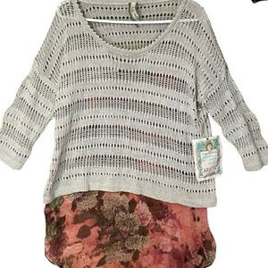 Aratta Women's Cotton Silk Cream Floral Love Memory Sweater